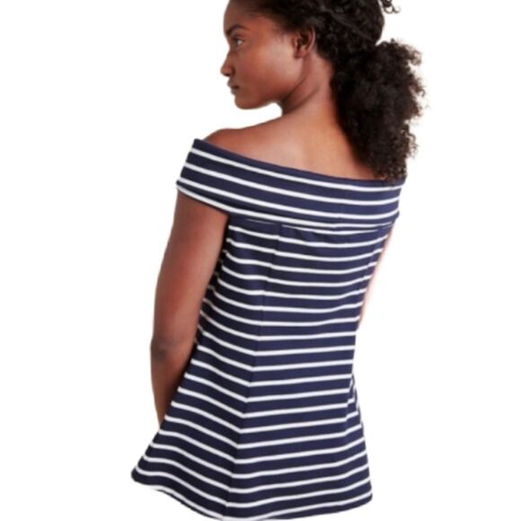 Anthro Maeve blouse women's XS navy blue stripe off the shoulder nautical top - Picture 3 of 9